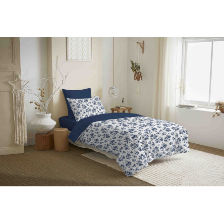 Pack complet housse de couette réversible "Vanessa" 4 pièces pour lit 90 x 190 Eloise Bleu