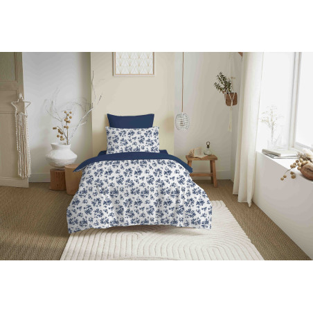 Pack complet housse de couette réversible "Vanessa" 4 pièces pour lit 90 x 190 Eloise Bleu
