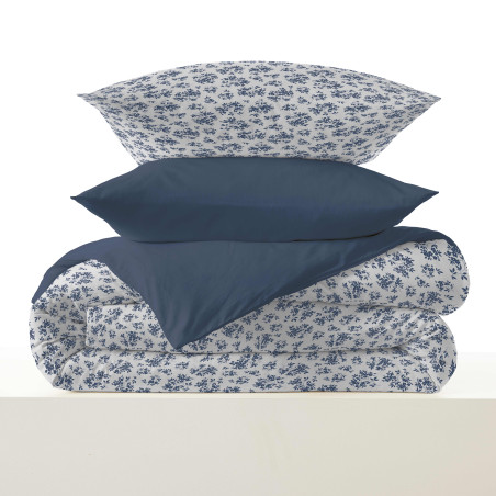 Pack complet housse de couette réversible "Vanessa" 4 pièces pour lit 90 x 190 Eloise Bleu