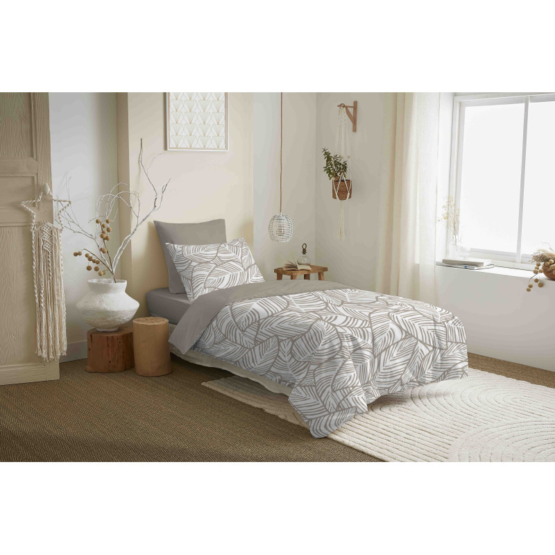 Pack complet housse de couette réversible "Vanessa" 4 pièces pour lit 90 x 190 Fira Naturel