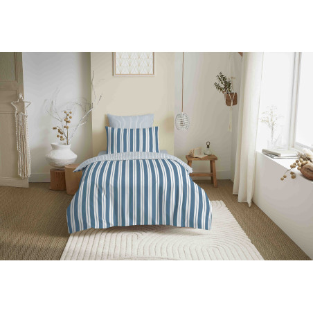 Pack complet housse de couette réversible "Vanessa" 4 pièces pour lit 90 x 190 Florence Denim