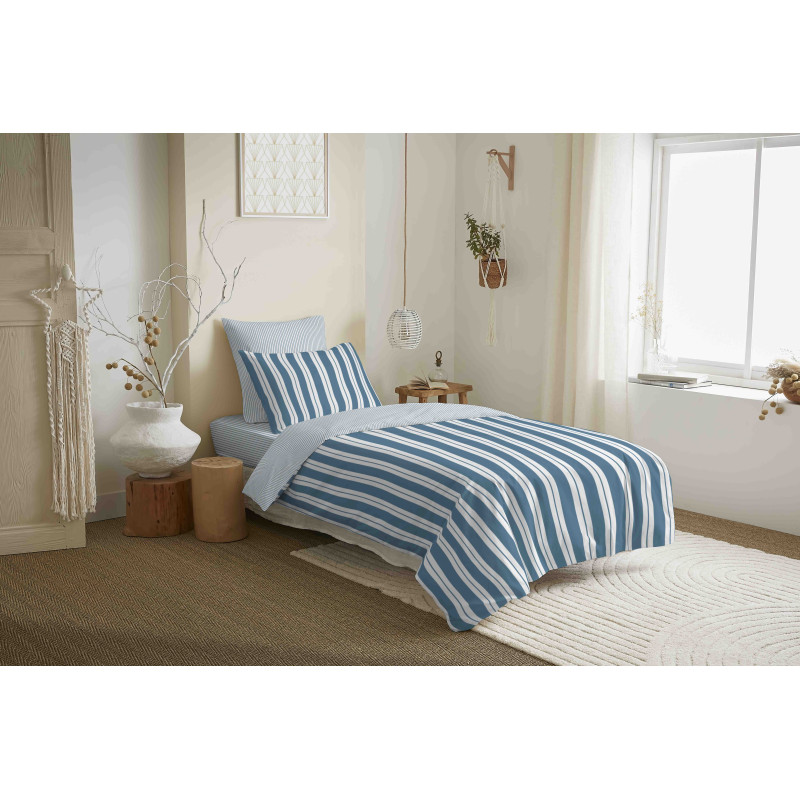 Pack complet housse de couette réversible "Vanessa" 4 pièces pour lit 90 x 190 Florence Denim