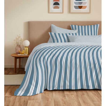Pack complet housse de couette réversible "Vanessa" 6 pièces pour lit 180 x 200 "King Size" Florence Denim