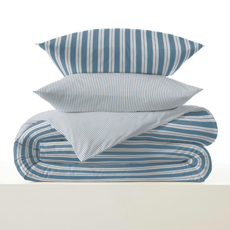 Pack complet housse de couette réversible "Vanessa" 6 pièces pour lit 180 x 200 "King Size" Florence Denim
