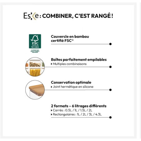 Bocaux de rangement carrés en verre et bambou couvercle hermétique Atmosphera