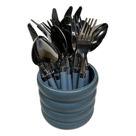 Ménagère 24 pièces "Elsa" plastique avec rack dolomite Secret de gourmet