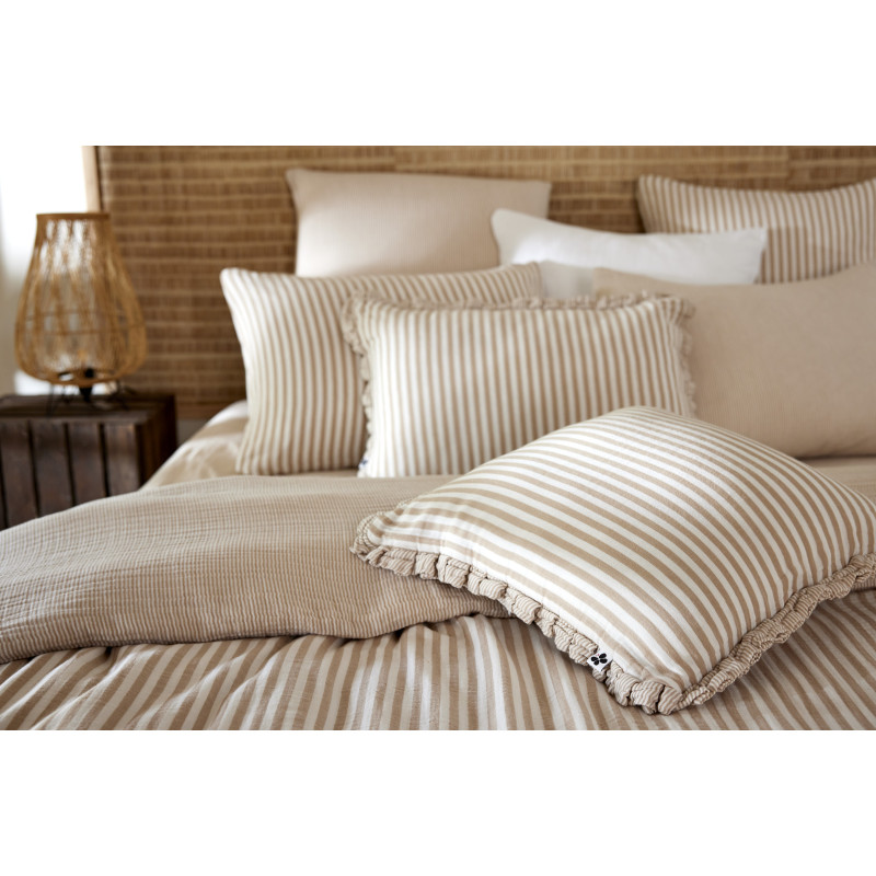 Coussin déhoussable réversible "Romie Ficelle" toutes dimensions Gaze de Coton tissé teint l'Effet Papillon