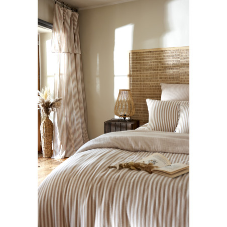 Rideau ajustable + 8 anneaux pince "Romie Ficelle" 140 x 300 cm Gaze de Coton tissé teint l'Effet Papillon