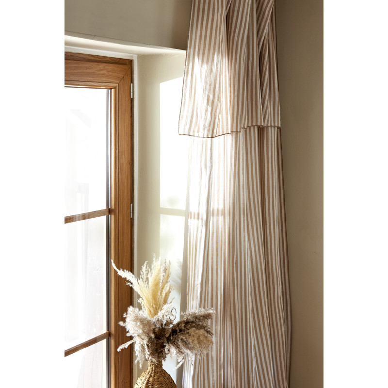 Rideau ajustable + 8 anneaux pince "Romie Ficelle" 140 x 300 cm Gaze de Coton tissé teint l'Effet Papillon