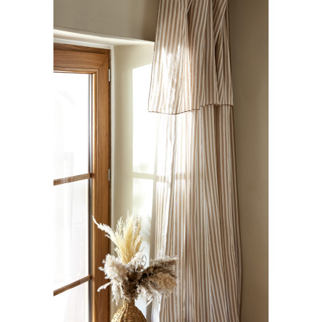 Rideau ajustable + 8 anneaux pince "Romie Ficelle" 140 x 300 cm Gaze de Coton tissé teint l'Effet Papillon