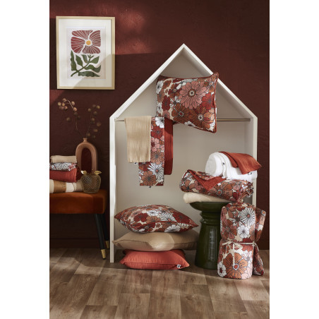 Coussin déhoussable réversible "Anna / Flora" toutes dimensions Gaze de Coton imprimée