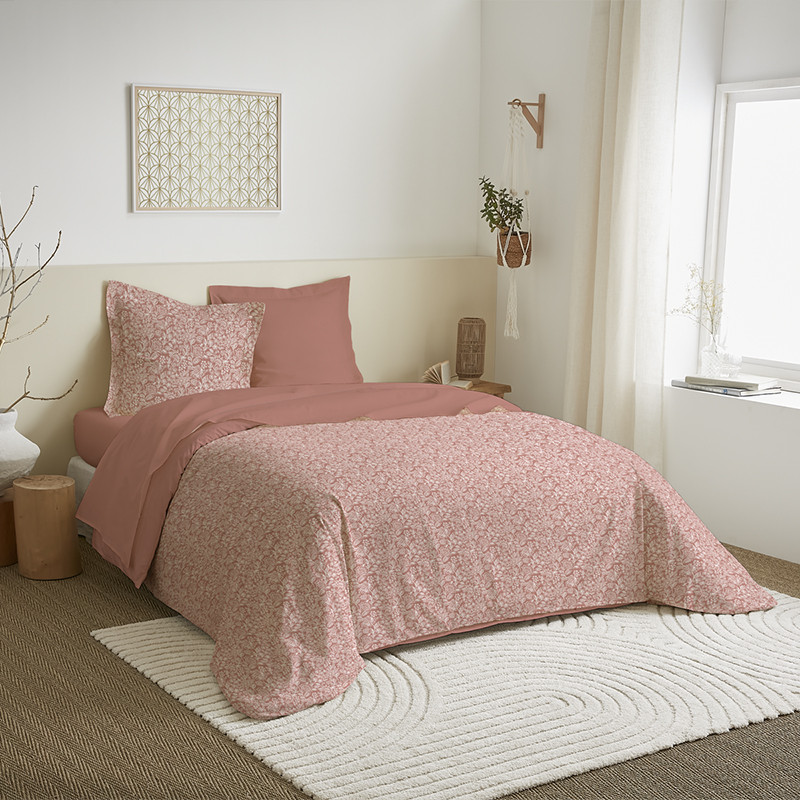 Parure de couette 3 Pièces réversible 260 x 240 cm King Size "Celeste Peche" Coton Pur
