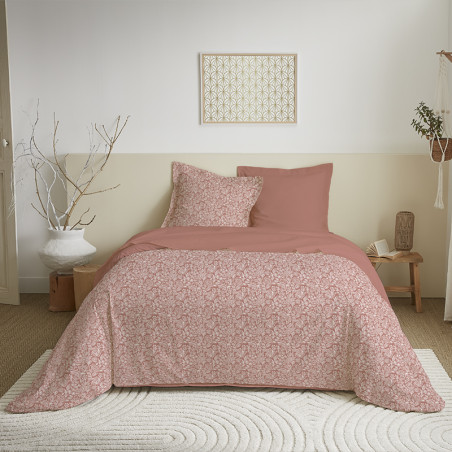 Parure de couette 3 Pièces réversible 260 x 240 cm King Size "Celeste Peche" Coton Pur