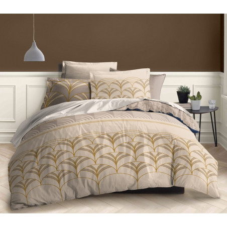 Parure de couette 3 Pièces réversible 260 x 240 cm King Size "Luna Beige" Coton Pur