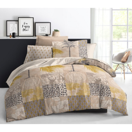 Parure de couette 3 Pièces réversible 260 x 240 cm King Size "Jungle Gold" Coton Pur