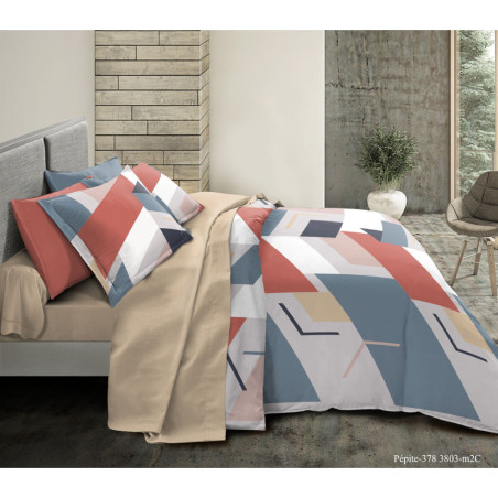 Parure de couette 3 Pièces réversible 260 x 240 cm King Size "Pepite" Coton Pur