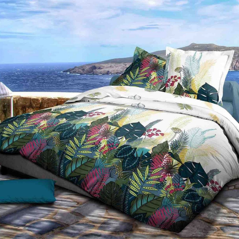 Parure de couette 3 Pièces réversible 260 x 240 cm King Size "Palm Spring" Coton Pur