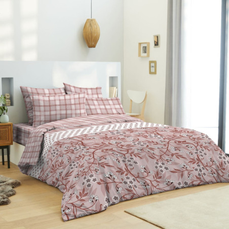 Parure de couette 4 pièces réversible 260 x 240 cm "Liberty Rose" pour lit 160 x 200 cm Coton Pur