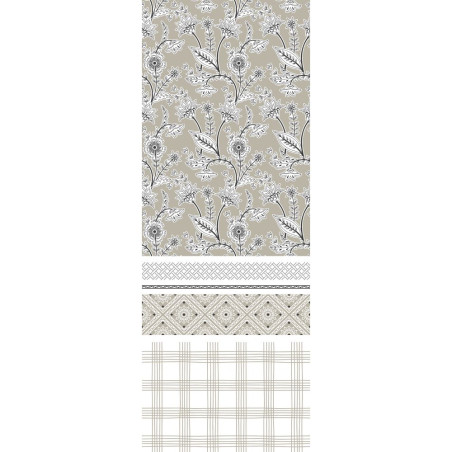 Parure de couette 4 pièces réversible 260 x 240 cm "Floral Taupe" pour lit 160 x 200 cm Coton Pur