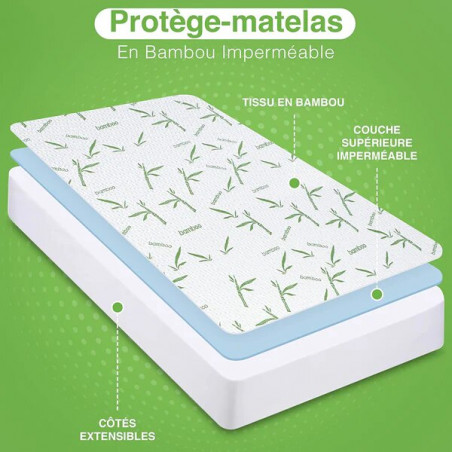 Protège matelas "Bambou" imperméable 140 x 200 cm bonnet 35 cm