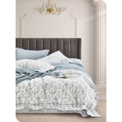 Parure de couette "Imprimé double face" percale pur coton peigné 80 fils/cm²  pour lit 160 à 180 King Size