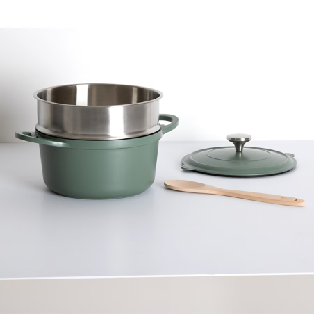 Cocotte avec panier et ustensile 24 cm fonte d'aluminium 4.5 litres Vert Olive