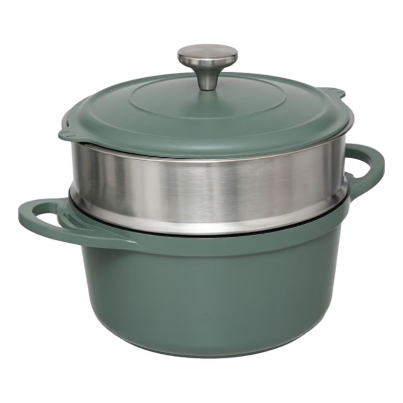 Cocotte avec panier et ustensile 24 cm fonte d'aluminium 4.5 litres Vert Olive