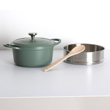 Cocotte avec panier et ustensile 24 cm fonte d'aluminium 4.5 litres Vert Olive