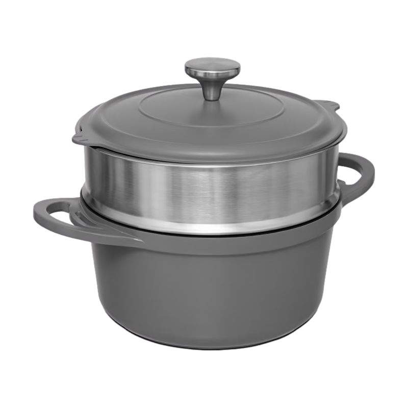 Cocotte avec panier et ustensile 24 cm fonte d'aluminium 4.5 litres Gris