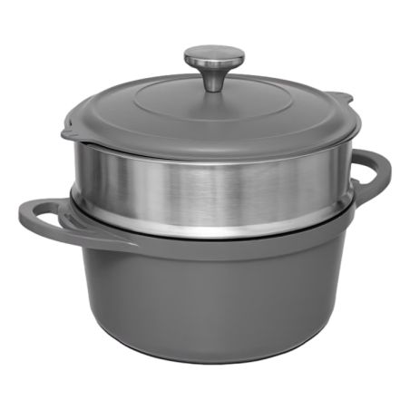 Cocotte avec panier et ustensile 24 cm fonte d'aluminium 4.5 litres Gris