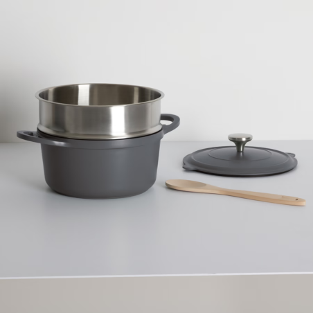 Cocotte avec panier et ustensile 24 cm fonte d'aluminium 4.5 litres Gris