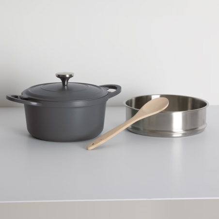 Cocotte avec panier et ustensile 24 cm fonte d'aluminium 4.5 litres Gris