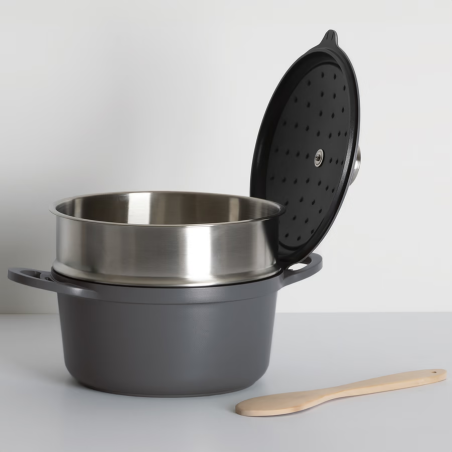 Cocotte avec panier et ustensile 24 cm fonte d'aluminium 4.5 litres Gris