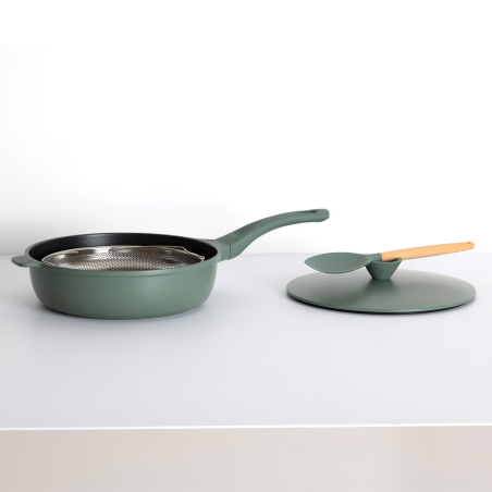 Sauteuse avec panier et ustensile 28 cm fonte d'aluminium Vert Olive