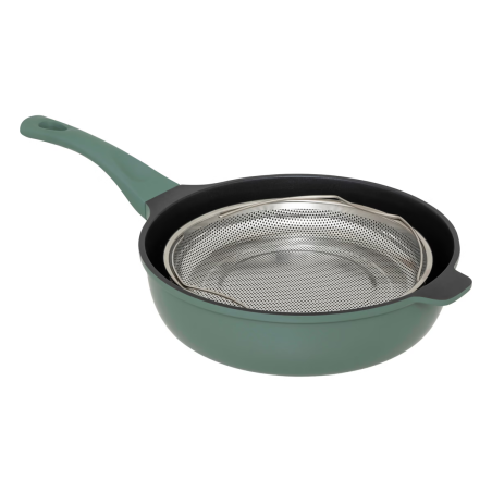 Sauteuse avec panier et ustensile 28 cm fonte d'aluminium Vert Olive