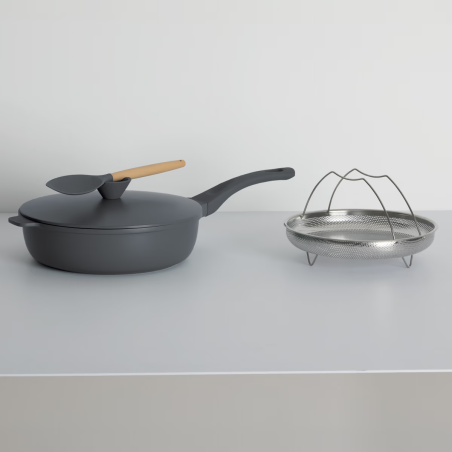 Sauteuse avec panier et ustensile 28 cm fonte d'aluminium Gris