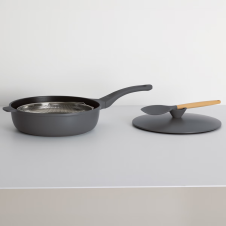 Sauteuse avec panier et ustensile 28 cm fonte d'aluminium Gris