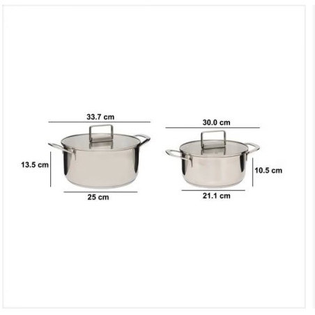 Lot de 2 Faitouts Acier inoxydable "Brillance" cuisson saine 20 cm et 24 cm