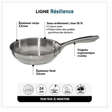 Poêle Acier inoxydable "Résilience" cuisson saine