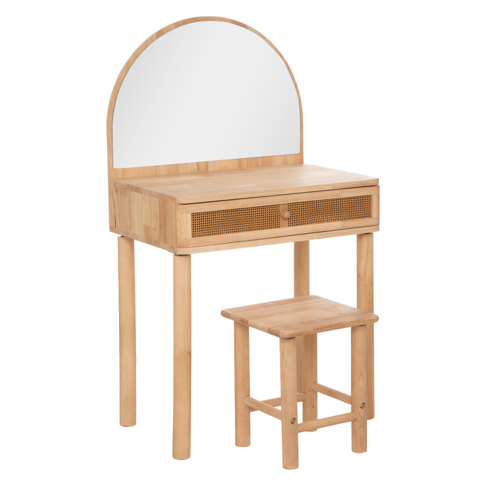 Coiffeuse En Bois Rose Avec Miroir Coquillage Lumineux – Jeu De Maquillage Pour Fille Dès 3 Ans