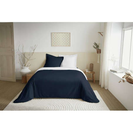 Parure de couette 3 Pièces réversible "Duo Premium" 260 x 240 cm King Size Bleu Nuit/Neige