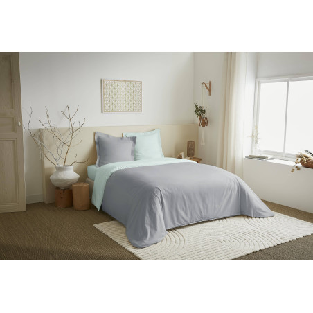 Parure de couette 3 Pièces réversible "Duo Premium" 260 x 240 cm King Size Nuage/Menthe