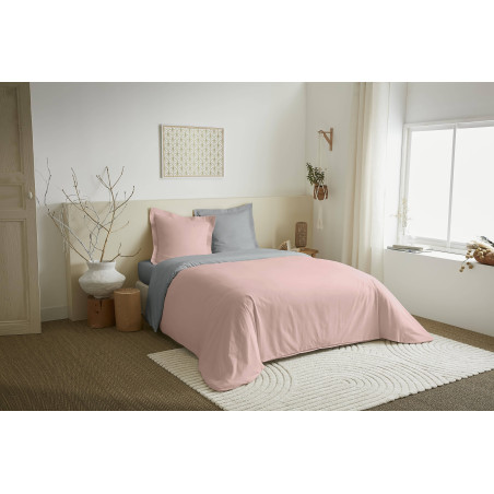 Parure de couette 3 Pièces réversible "Duo Premium" 260 x 240 cm King Size Rose Dragée/Nuage
