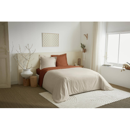 Parure de couette 3 Pièces réversible "Duo Premium" 260 x 240 cm King Size Sable/Paprika