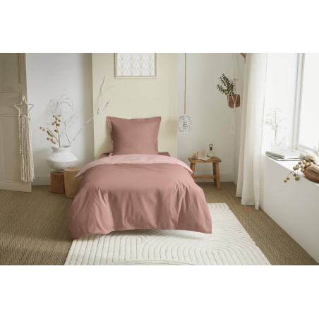 Parure de couette 2 Pièces réversible "Duo Premium" 140 x 200 cm Vieux Rose/Rose Dragée