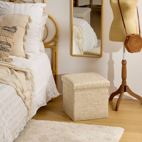 Pouf coffre pliable "Olma" polyester avec effet matière naturelle Atmosphera