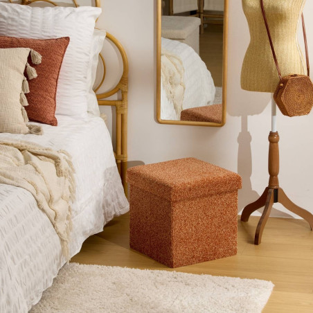 Pouf coffre pliable "Oxia" polyester avec effet matière naturelle Atmosphera