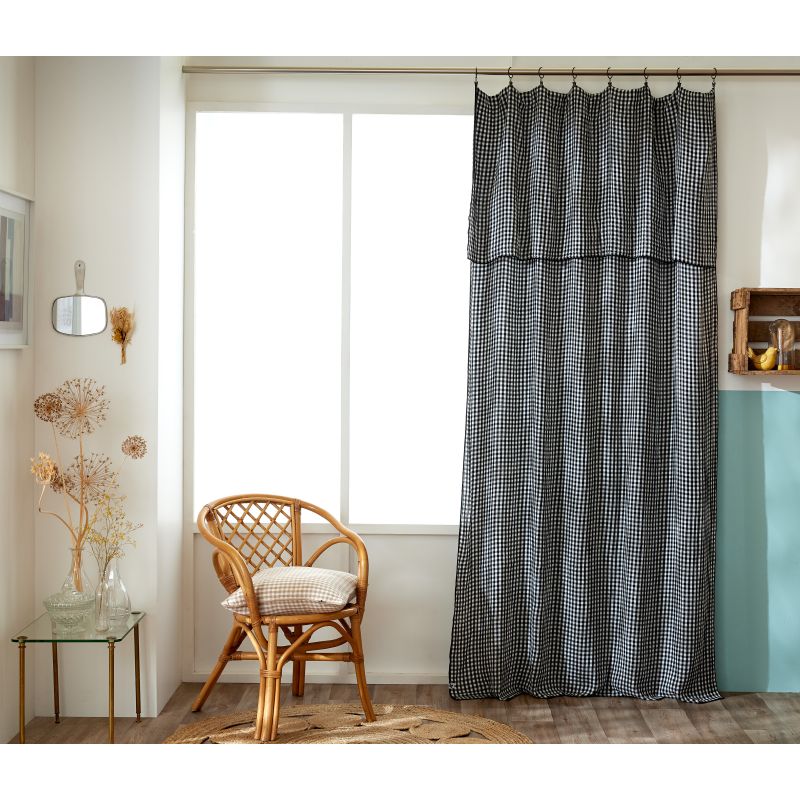 copy of Rideau ajustable + 8 anneaux pince "Romie Ficelle" 140 x 300 cm Gaze de Coton tissé teint l'Effet Papillon