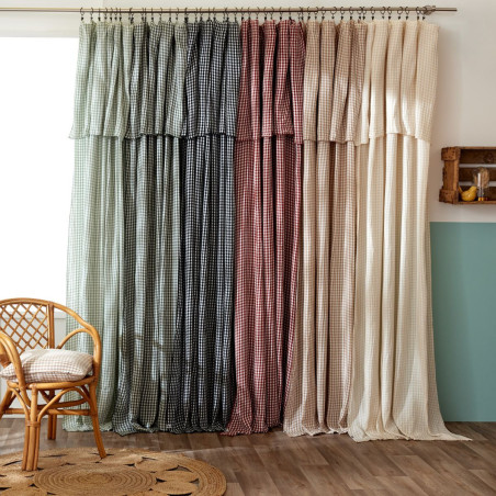 Rideau ajustable + 8 anneaux pince "Vickie" 140 x 300 cm Gaze de Coton tissé teint l'Effet Papillon