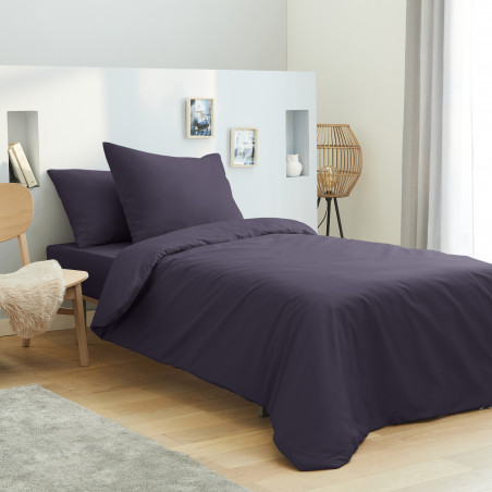 Housse de couette 140 x 200 unie prune 100% Coton / 57 Fils/cm²